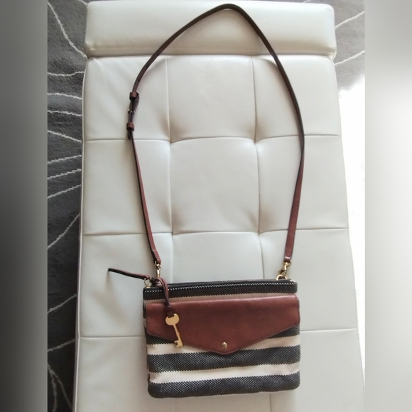 Fossil Striped Canvas and Leather Crossbody Bag - Picture 6 of 16